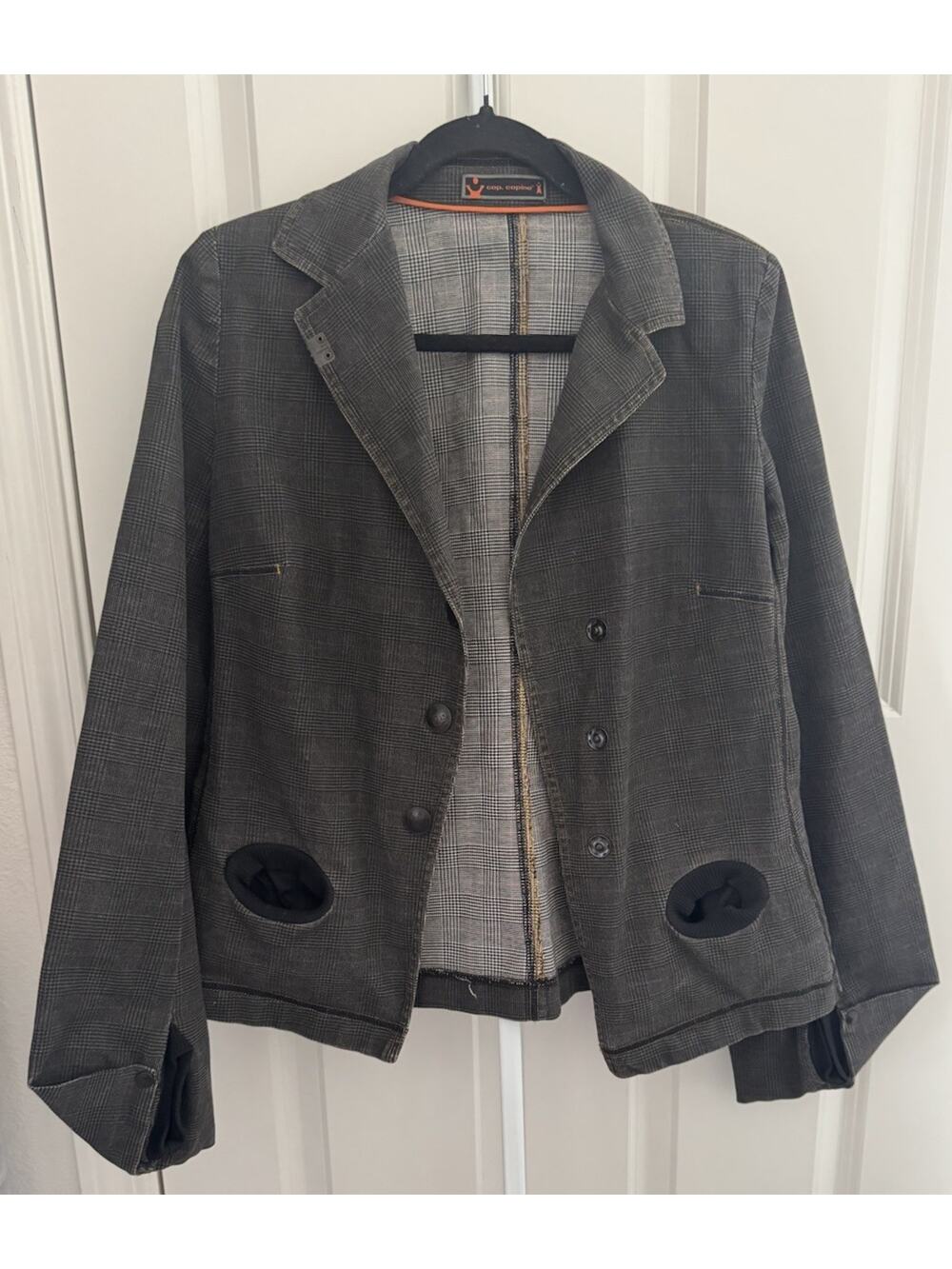 Cop Copine Jacket Size 38 Gray Plaid Avant Garde Snap Front French Designer